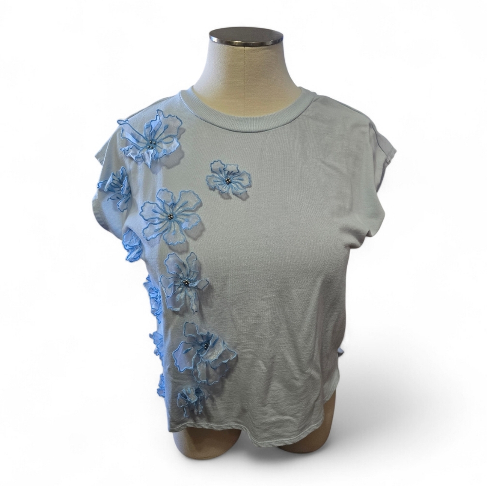 Floral Embellished Blue Women's Top